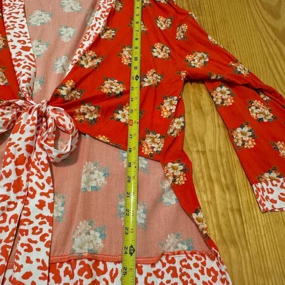 Anthropologie x Farm Rio Red Coral Floral Kimono Style Top SZ OSFA - Picture 7 of 9